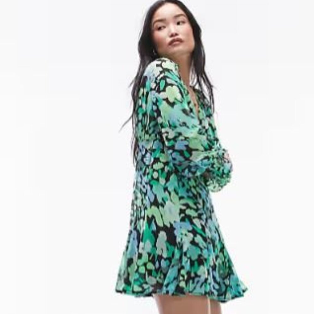 NWT-Topshop ASOS Size 4 Godet Mini Dress Green/Black (Days of our Lives) - Picture 7 of 7